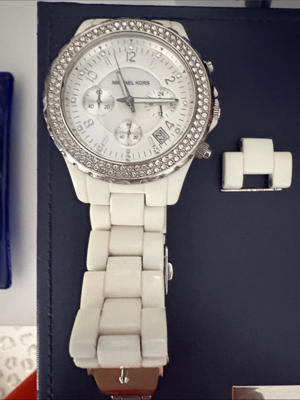 Michael Kors White Ceramic Crystal-Trim Chronograph Watch